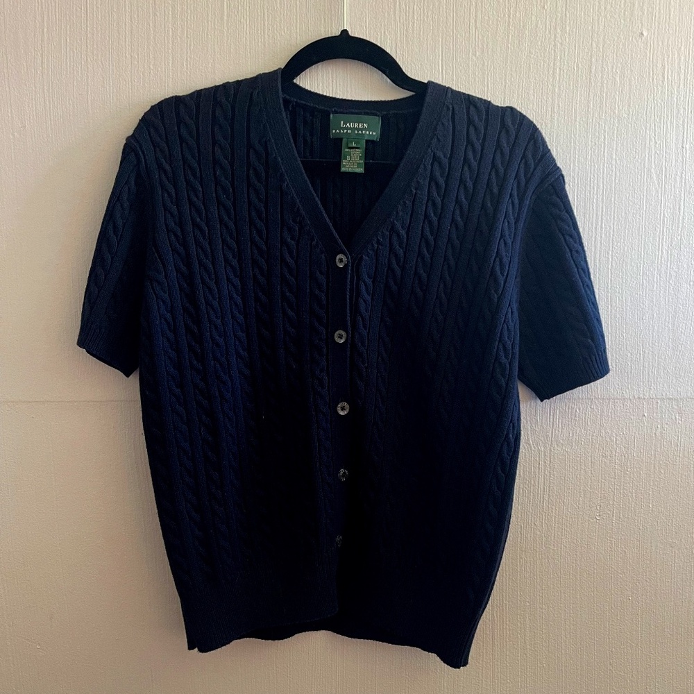 Ralph Lauren Navy Short-Sleeve Cable-Knit Cardigan